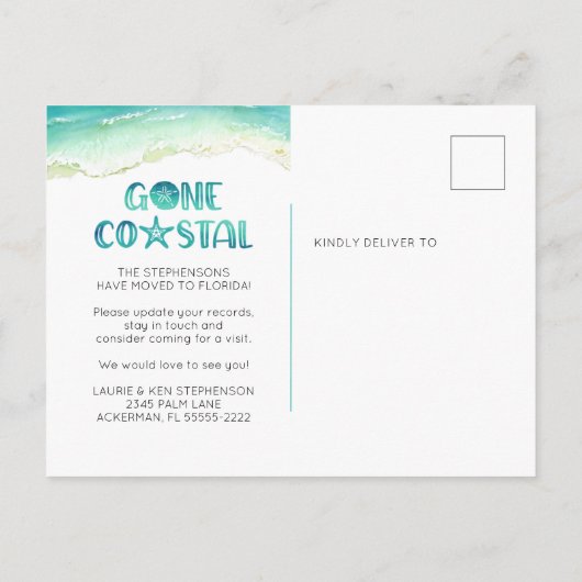 Gone Coastal Waterverf Beach Wave Moving Announce Aankondigingskaart (Achterkant)