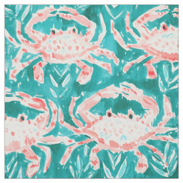 GONE CRABBIN' Nautical Whimsical Crab Waterverf Stof