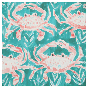 GONE CRABBIN' Nautical Whimsical Crab Waterverf Stof