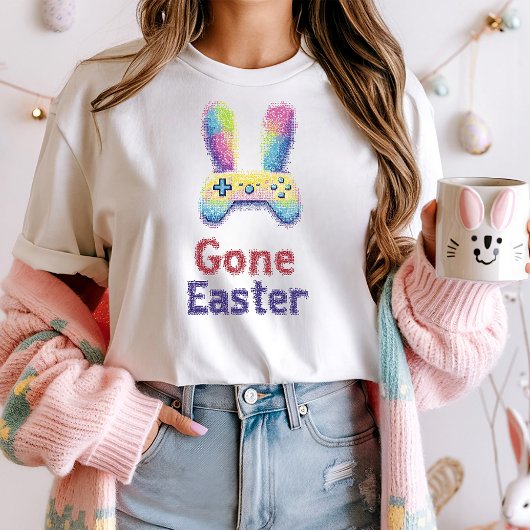 Gone Easter Gaming T-shirt; Pixel Art Bunny Gamer T-shirt