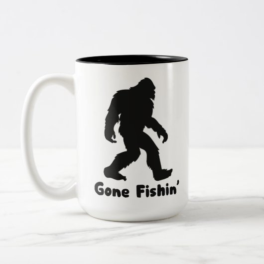 Gone Fishin’ Bigfoot Sasquatch Tweekleurige Koffiemok (Links)