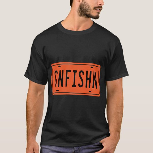 Gone Fishin nummerplaat sticker T-shirt (Voorkant)