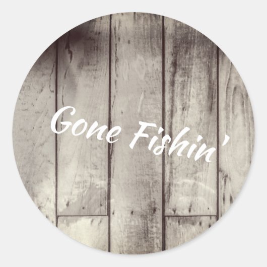 Gone Fishin' wooden plank Ronde Sticker (Voorkant)