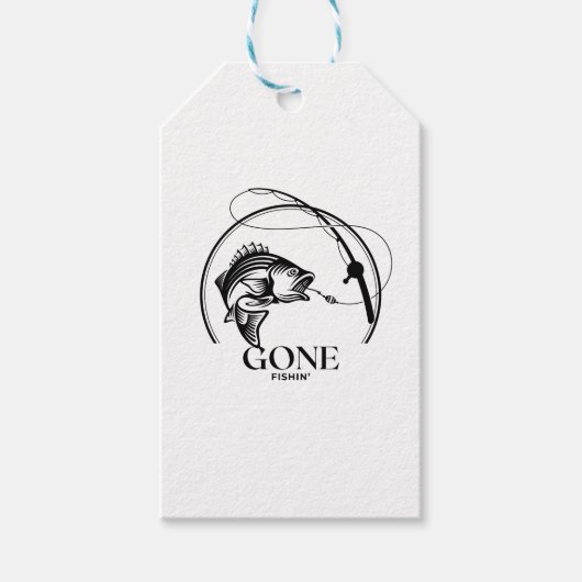 Gone Fishin' | Zwart en wit Cadeaulabel (Voorkant)