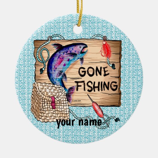 Gone Fishing aangepaste naam kerstversiering Keramisch Ornament (Voorkant)