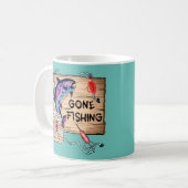 Gone Fishing blauwe koffiemok (Voorkant links)