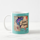 Gone Fishing blauwe koffiemok (Links)
