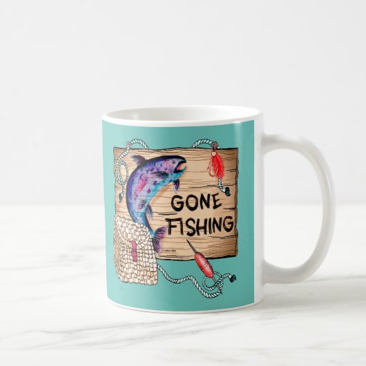 Gone Fishing blauwe koffiemok (Rechts)