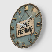 Gone Fishing Funny Fisherman Cabin Gift Grote Klok (Hoek)