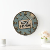 Gone Fishing Funny Fisherman Cabin Gift Grote Klok (Huis)