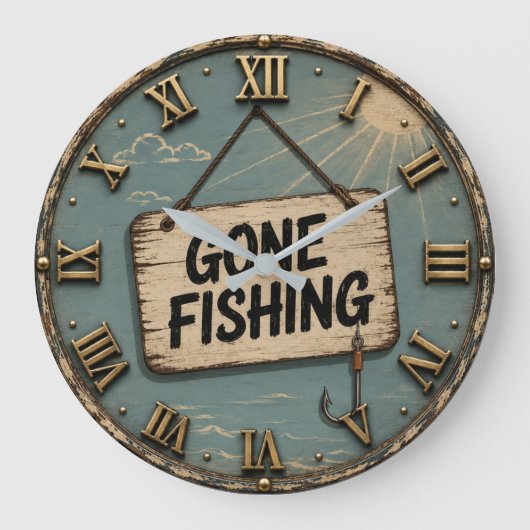Gone Fishing Funny Fisherman Cabin Gift Grote Klok (Voorkant)