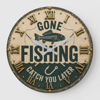 Gone Fishing Funny Fisherman Cabin & Lake House Grote Klok