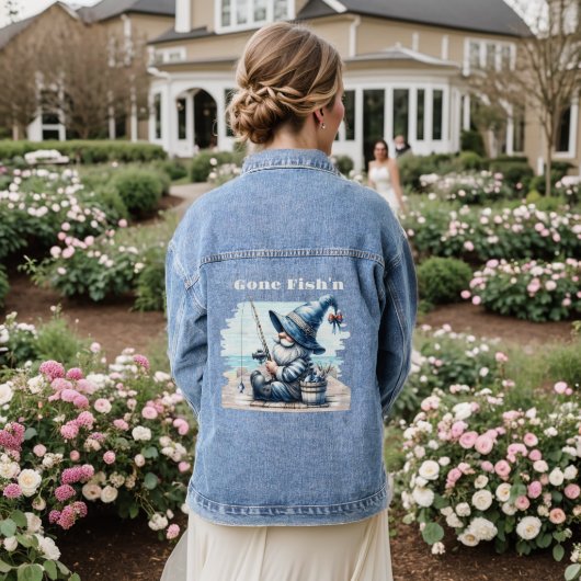 Gone Fishing Gnome Dames Spijkerjasje Denim Jacket (Huwelijk Achterkant)