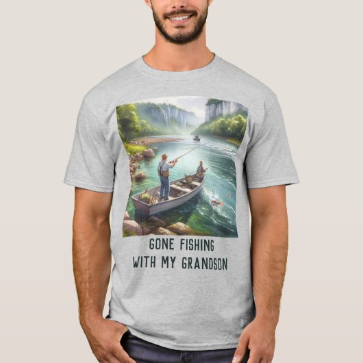 Gone Fishing Opa AI-kunst Basic T-Shirt (Voorkant)