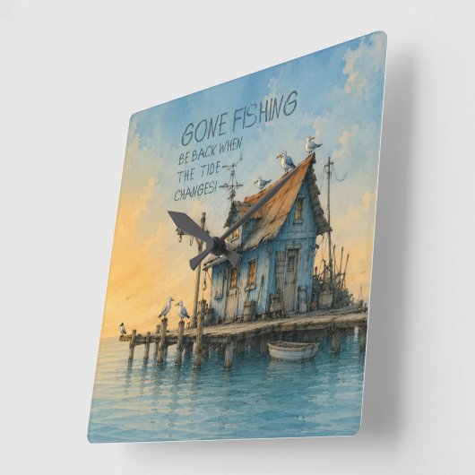 Gone Fishing Whimsical Kust Klok (Hoek)