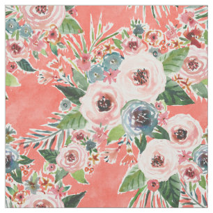 GONE FLORAL Coral Roos Print Stof