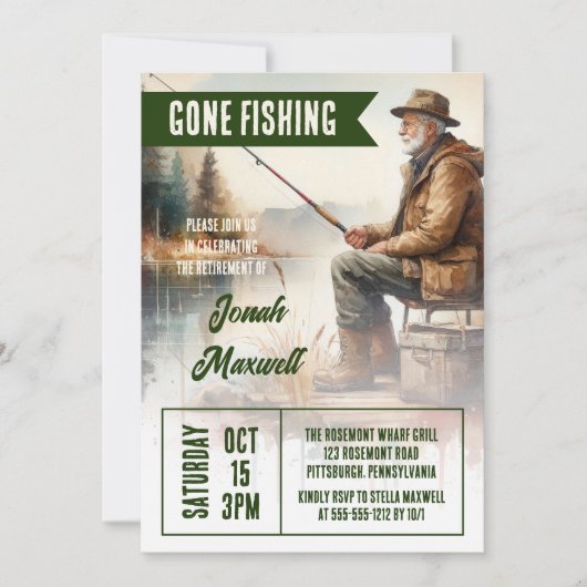 Gone Gevist Fisherman Scene Retirement Party Kaart (Voorkant)