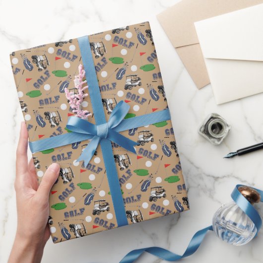 Gone Golfen op Wood Brown Cadeaupapier (Geschenken)