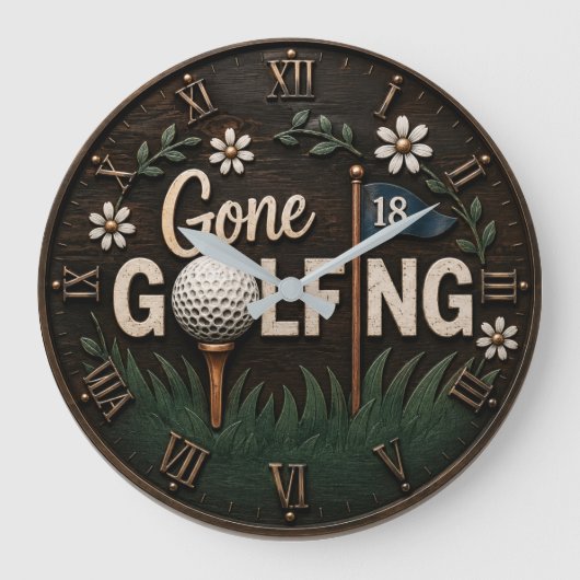 Gone Golfing Rustic Floral Golfer Gift Grote Klok (Voorkant)