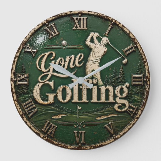 Gone Golfing Vintage Golf Golfer Gift Grote Klok (Voorkant)