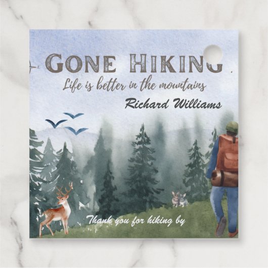 Gone Hiking Life is Better Mountains Hiker Deer Bedankjes Labels (Achterkant)