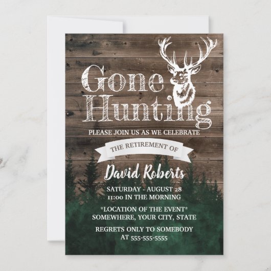 Gone Hunting Rustic Wood Retirement Kaart (Voorkant)