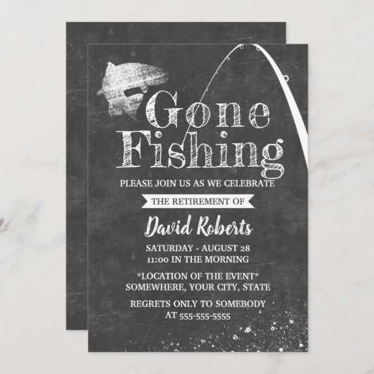 Gone in ruste Vist Rustisch Chalkboard Retirement Kaart (Voorkant / Achterkant)
