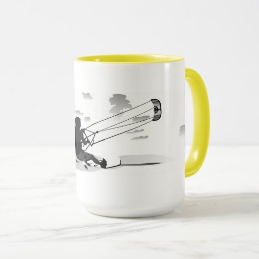 Gone Knots Kitesurfing - Geel met grote koffie-Mok Mok (Voorkant rechts)