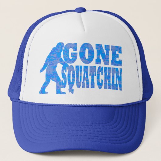 Gone Squatchin blauwe tekst Trucker Pet (Voorkant)