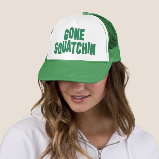 Gone Squatchin Green Mesh Snap Back Trucker Hat Trucker Pet (In situ)