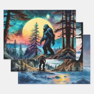 Gone Squatchin' Kleurrijk Sasquatch Landschap Inpakpapier Vel