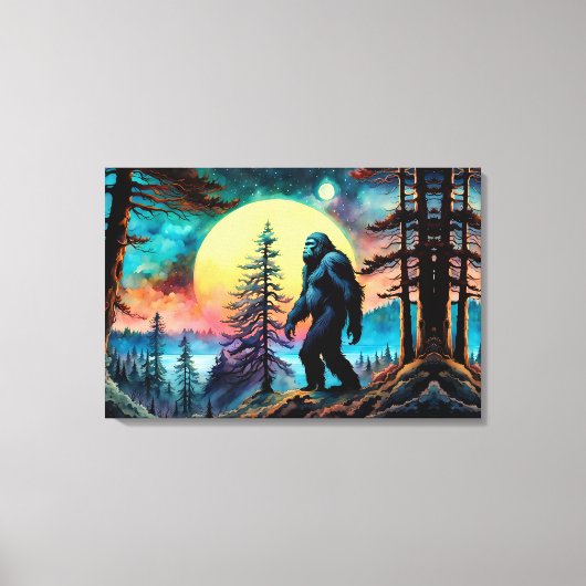 Gone Squatchin' Kleurrijke Sasquatch Landschap Canvas Afdruk (Voorkant)