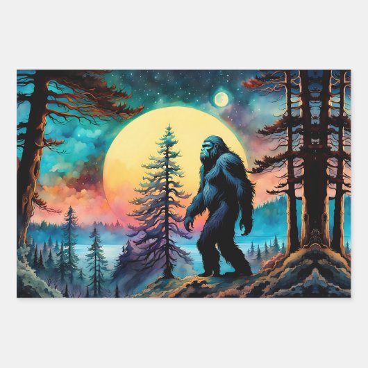 Gone Squatchin' Kleurrijke Sasquatch Landschap Inpakpapier Vel (Voorkant)