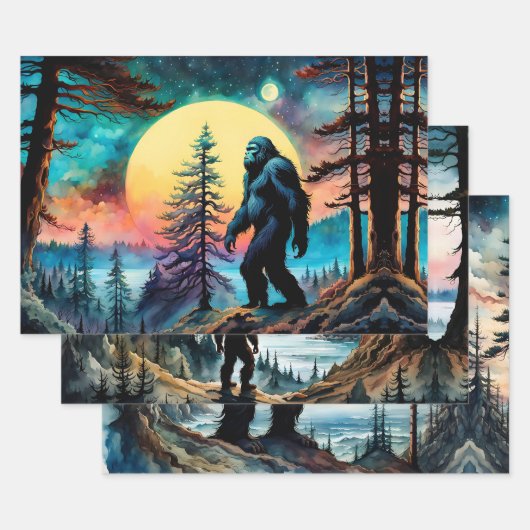 Gone Squatchin' Kleurrijke Sasquatch Landschap Inpakpapier Vel (Set)