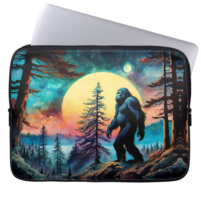 Gone Squatchin' Kleurrijke Sasquatch Landschap Laptop Sleeve (Voorkant)