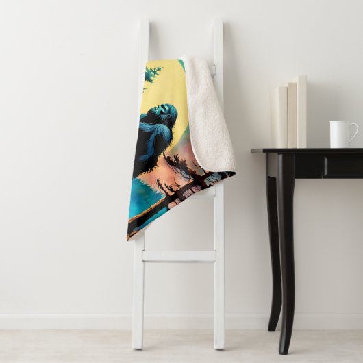 Gone Squatchin' Kleurrijke Sasquatch Landschap Sherpa Deken (In situ)