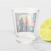 Gone Squatchin' Kleurrijke Sasquatch Landschap Shot Glas (Achterkant)