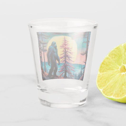 Gone Squatchin' Kleurrijke Sasquatch Landschap Shot Glas (Achterkant)