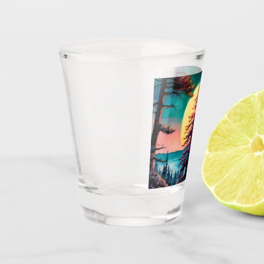 Gone Squatchin' Kleurrijke Sasquatch Landschap Shot Glas (Links)