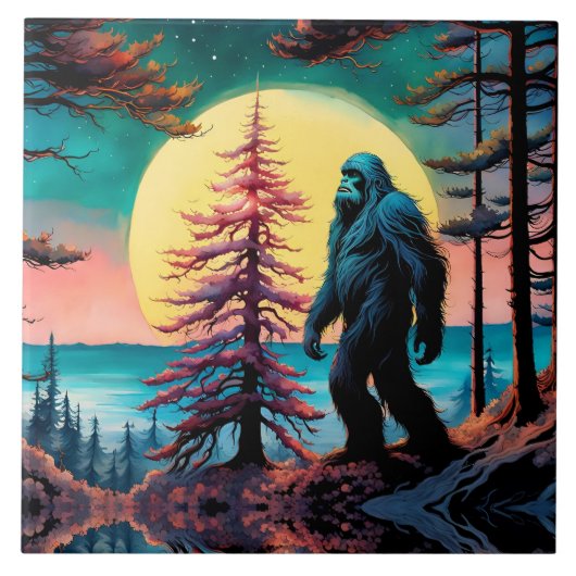 Gone Squatchin' Kleurrijke Sasquatch Landschap Tegeltje (Voorkant)