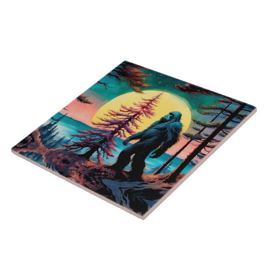 Gone Squatchin' Kleurrijke Sasquatch Landschap Tegeltje (Zijkant)