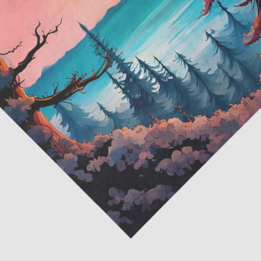 Gone Squatchin' Kleurrijke Sasquatch Landschap Tissuepapier (Detail)