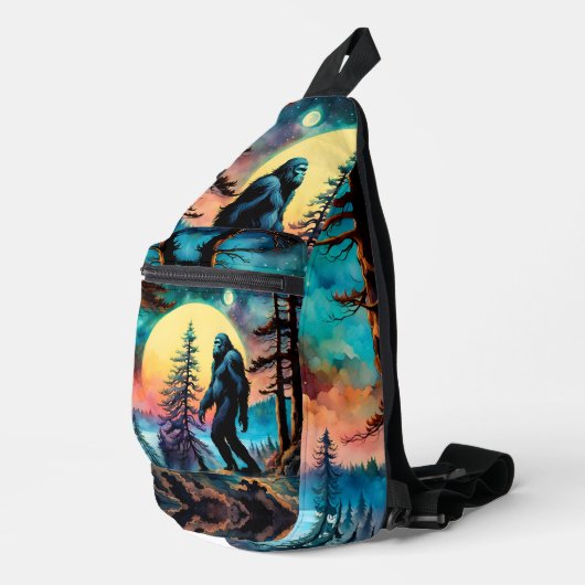 Gone Squatchin' Kleurrijke Sasquatch Landschap Toe Sling Bag (Rechterhoek)