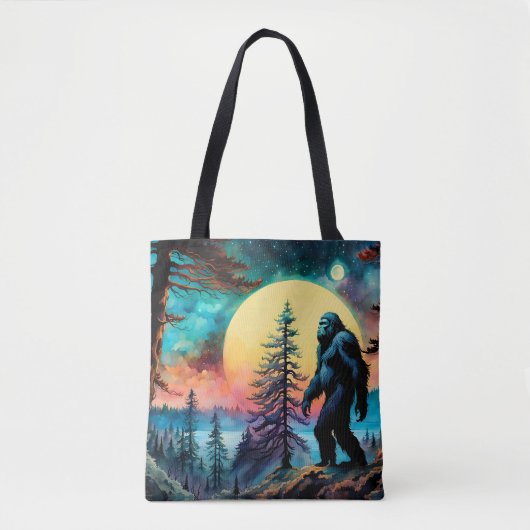Gone Squatchin' Kleurrijke Sasquatch Landschap Tote Bag (Voorkant)
