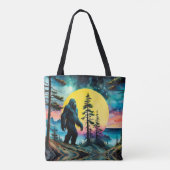 Gone Squatchin' Kleurrijke Sasquatch Landschap Tote Bag (Achterkant)