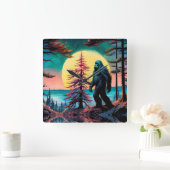 Gone Squatchin' Kleurrijke Sasquatch Landschap Vierkante Klok (Huis)