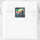 Gone Squatchin' Kleurrijke Sasquatch Landschap Vierkante Sticker (Tas)