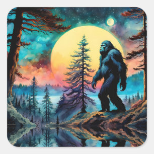 Gone Squatchin' Kleurrijke Sasquatch Landschap Vierkante Sticker