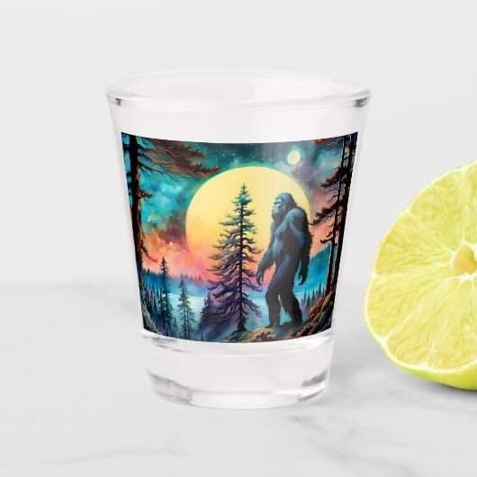 Gone Squatchin' Kleurrijke Sasquatch Moon Shot Glas (Voorkant)