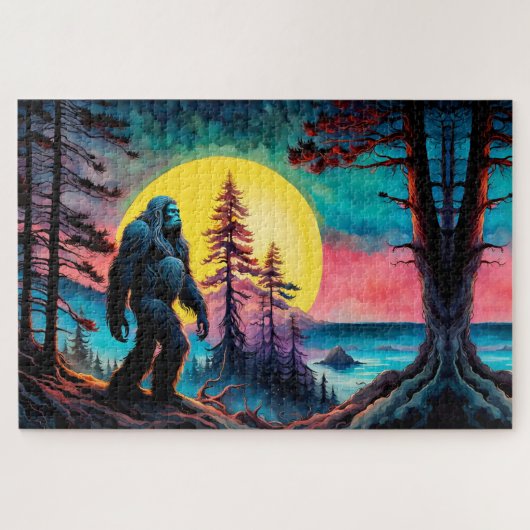 Gone Squatchin' Kleurrijke Sasquatch Nachtlandscha Legpuzzel (Horizontaal)